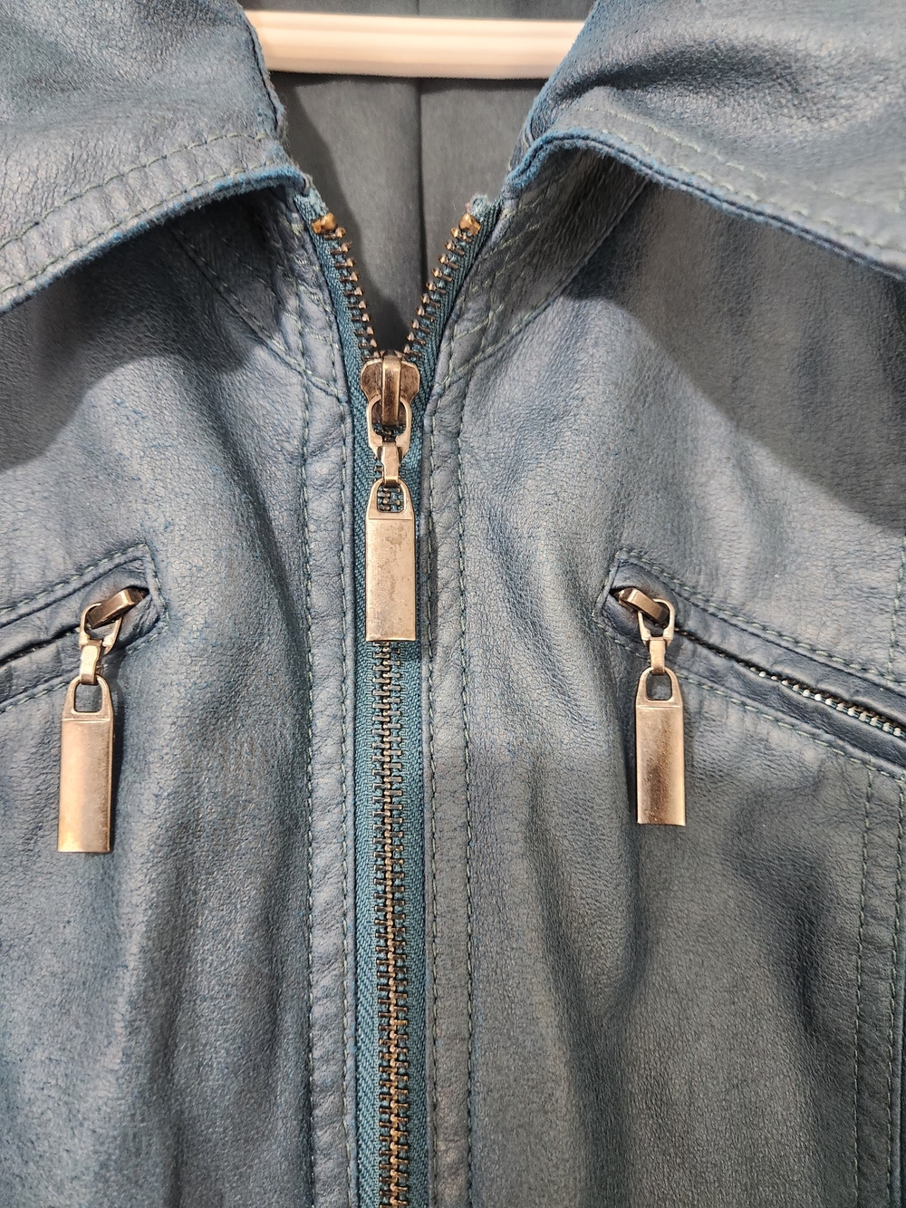 Conrad C Collection Vintage Women's Blue Faux Leather Light Zip-Up Jacket Sz 14 - Picture 9 of 16